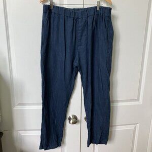 Handmade Linen Pants Womens Pull On Blue Homemade Elastic Waist Coastal Beach 34